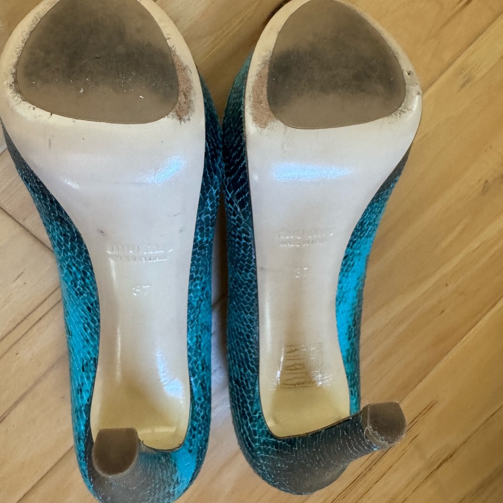 Miu Miu Turquoise Python Peep Toe Heels - image 4